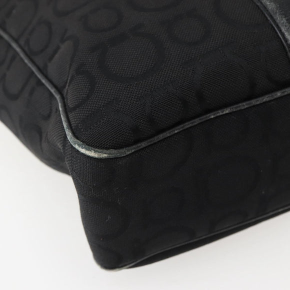 Salvatore Ferragamo Gancini Tote Bag Canvas Leather Black Silver Auth 143217