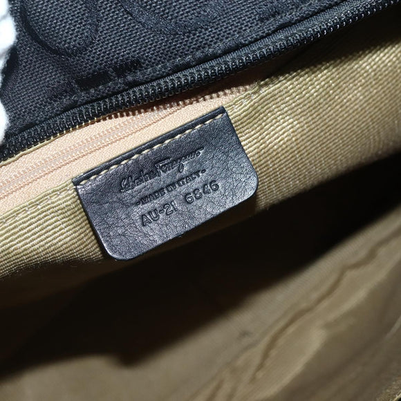 Salvatore Ferragamo Gancini Tote Bag Canvas Leather Black Silver Auth 143217