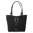 Salvatore Ferragamo Gancini Tote Bag Canvas Leather Black Silver Auth 143217-13