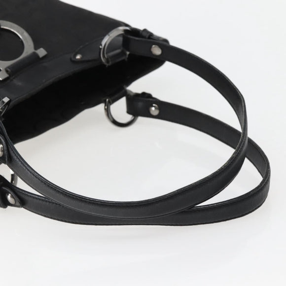 Salvatore Ferragamo Gancini Tote Bag Canvas Leather Black Silver Auth 143217