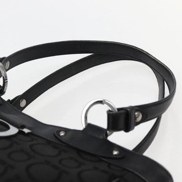 Salvatore Ferragamo Gancini Tote Bag Canvas Leather Black Silver Auth 143217