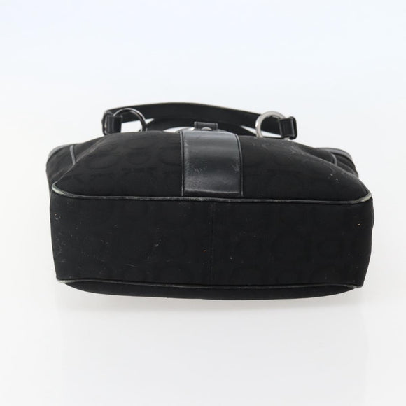 Salvatore Ferragamo Gancini Tote Bag Canvas Leather Black Silver Auth 143217