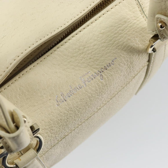 Salvatore Ferragamo Gancini Shoulder Bag Leather Gold Beige Auth 143218