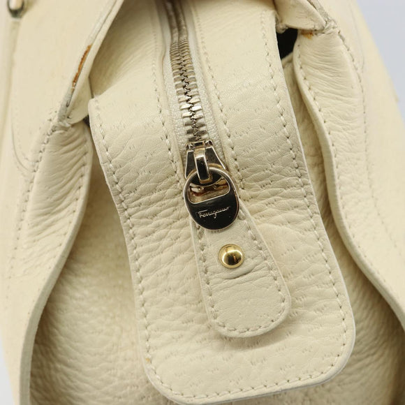 Salvatore Ferragamo Gancini Shoulder Bag Leather Gold Beige Auth 143218