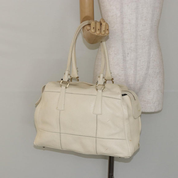 Salvatore Ferragamo Gancini Shoulder Bag Leather Gold Beige Auth 143218