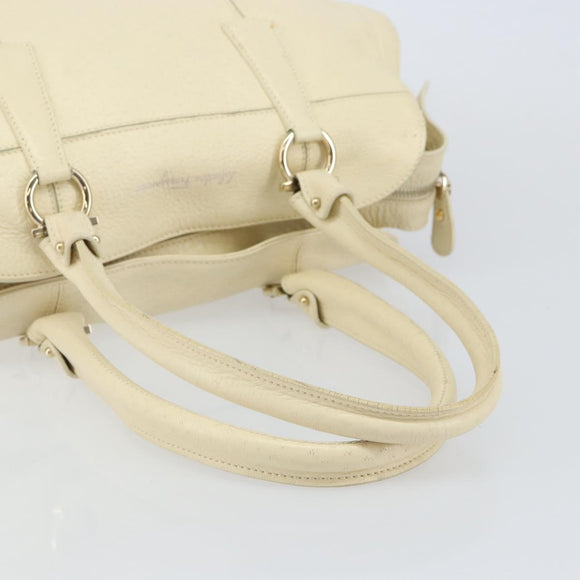 Salvatore Ferragamo Gancini Shoulder Bag Leather Gold Beige Auth 143218