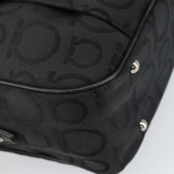 Salvatore Ferragamo Gancini Shoulder Bag Canvas Black Silver Auth 143219