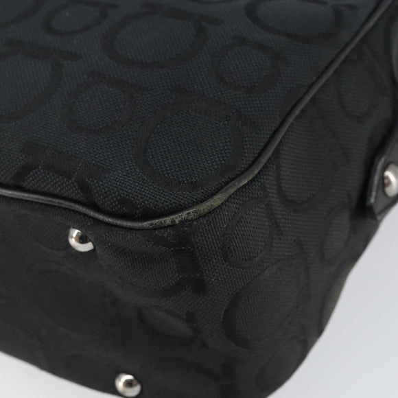Salvatore Ferragamo Gancini Shoulder Bag Canvas Black Silver Auth 143219