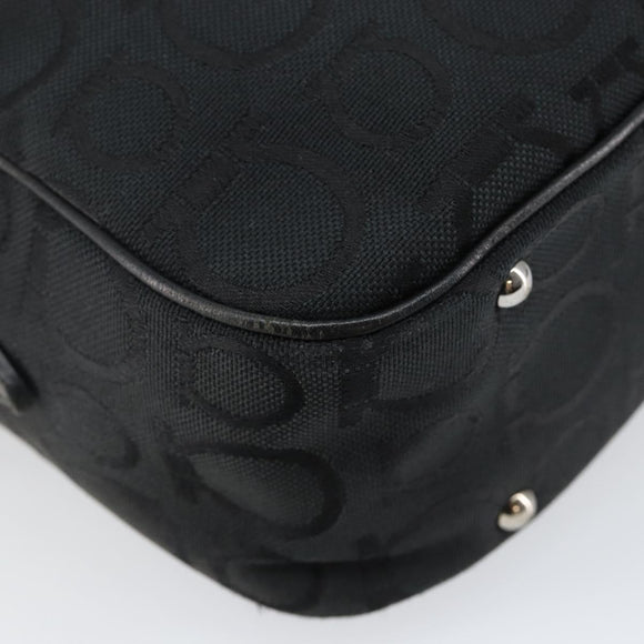 Salvatore Ferragamo Gancini Shoulder Bag Canvas Black Silver Auth 143219