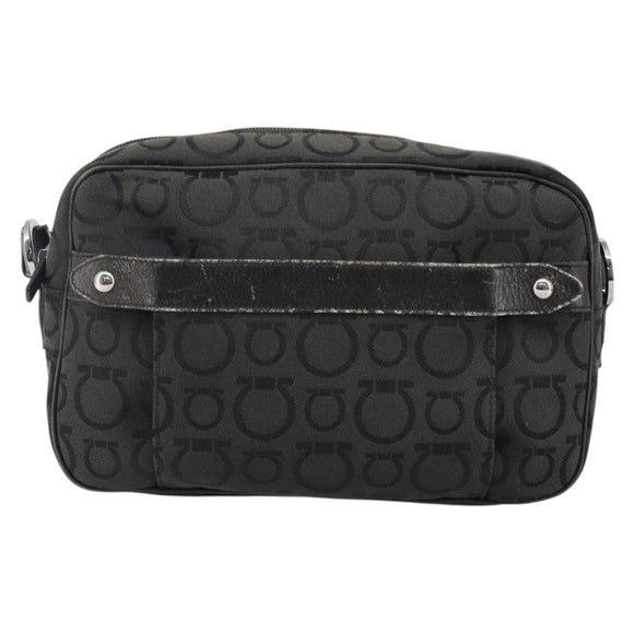 Salvatore Ferragamo Gancini Shoulder Bag Canvas Black Silver Auth 143219