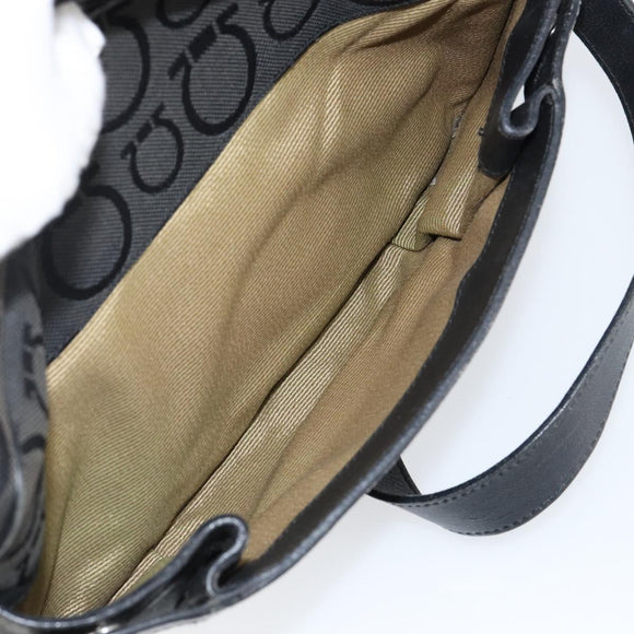 Salvatore Ferragamo Gancini Shoulder Bag Canvas Black Silver Auth 143219