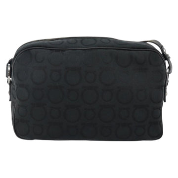 Salvatore Ferragamo Gancini Shoulder Bag Canvas Black Silver Auth 143219 - 0