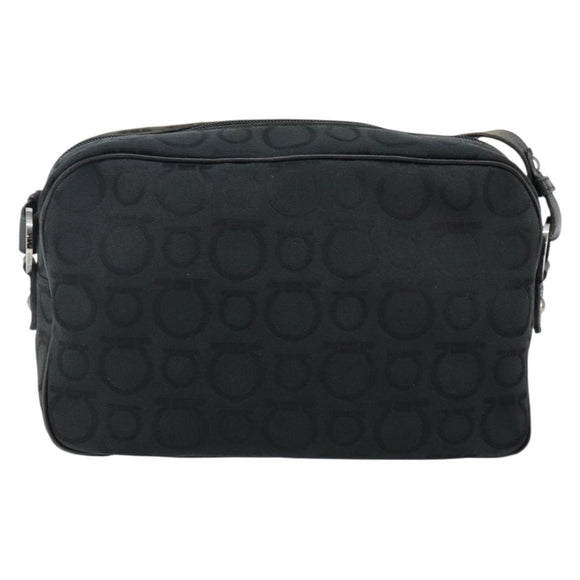 Salvatore Ferragamo Gancini Shoulder Bag Canvas Black Silver Auth 143219