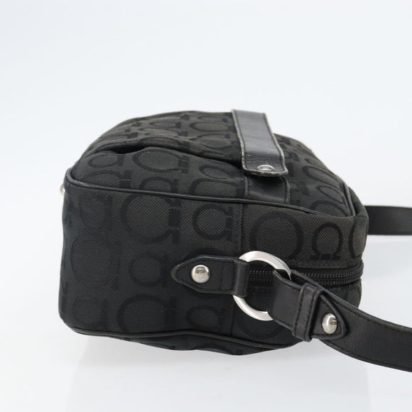 Salvatore Ferragamo Gancini Shoulder Bag Canvas Black Silver Auth 143219