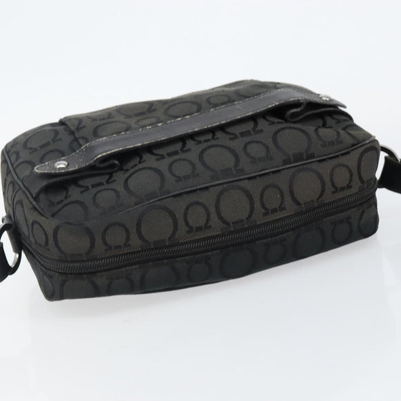 Salvatore Ferragamo Gancini Shoulder Bag Canvas Black Silver Auth 143219