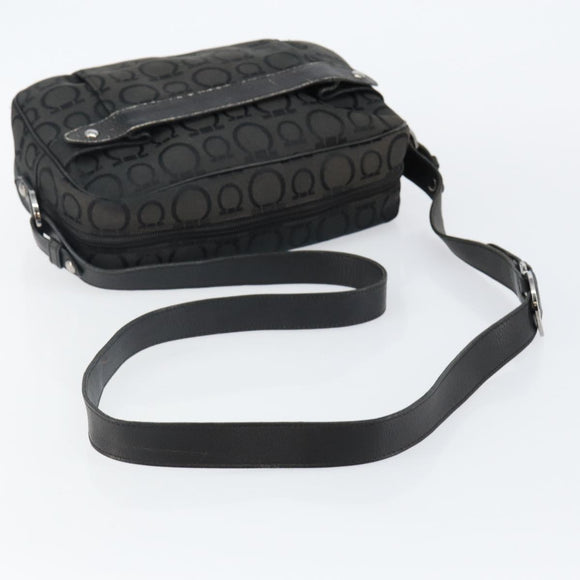 Salvatore Ferragamo Gancini Shoulder Bag Canvas Black Silver Auth 143219