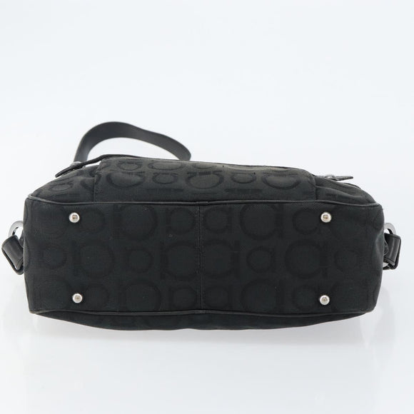 Salvatore Ferragamo Gancini Shoulder Bag Canvas Black Silver Auth 143219