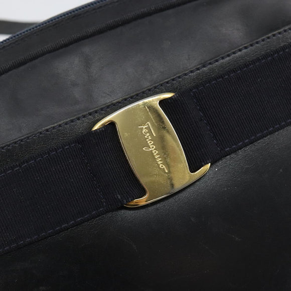 Salvatore Ferragamo Vala Shoulder Bag Leather Navy Gold Auth 143221