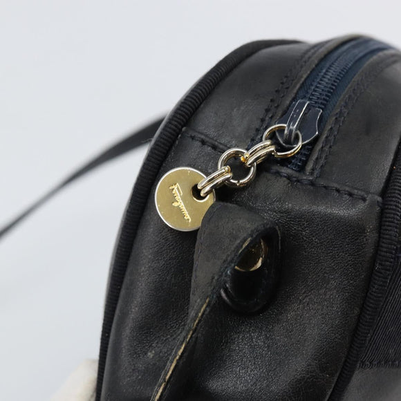 Salvatore Ferragamo Vala Shoulder Bag Leather Navy Gold Auth 143221