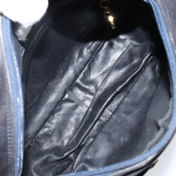 Salvatore Ferragamo Vala Shoulder Bag Leather Navy Gold Auth 143221