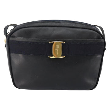 Salvatore Ferragamo Vala Shoulder Bag Leather Navy Gold Auth 143221 - 0