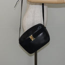 Salvatore Ferragamo Vala Shoulder Bag Leather Navy Gold Auth 143221-23