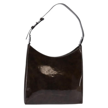Salvatore Ferragamo Chain Vala Shoulder Bag Enamel Brown Silver Auth 143223