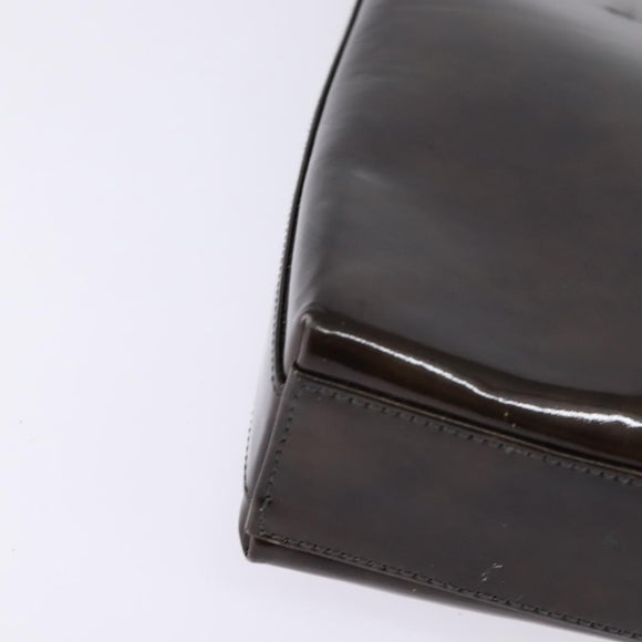 Salvatore Ferragamo Chain Vala Shoulder Bag Enamel Brown Silver Auth 143223