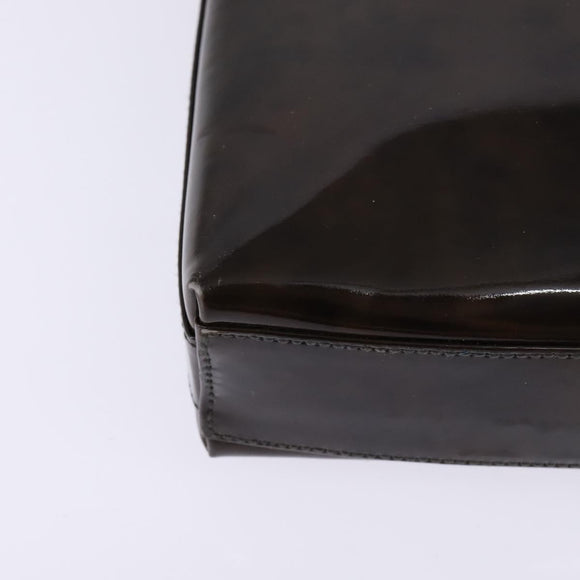 Salvatore Ferragamo Chain Vala Shoulder Bag Enamel Brown Silver Auth 143223