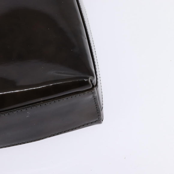 Salvatore Ferragamo Chain Vala Shoulder Bag Enamel Brown Silver Auth 143223