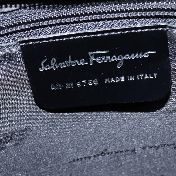 Salvatore Ferragamo Chain Vala Shoulder Bag Enamel Brown Silver Auth 143223