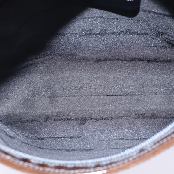 Salvatore Ferragamo Chain Vala Shoulder Bag Enamel Brown Silver Auth 143223