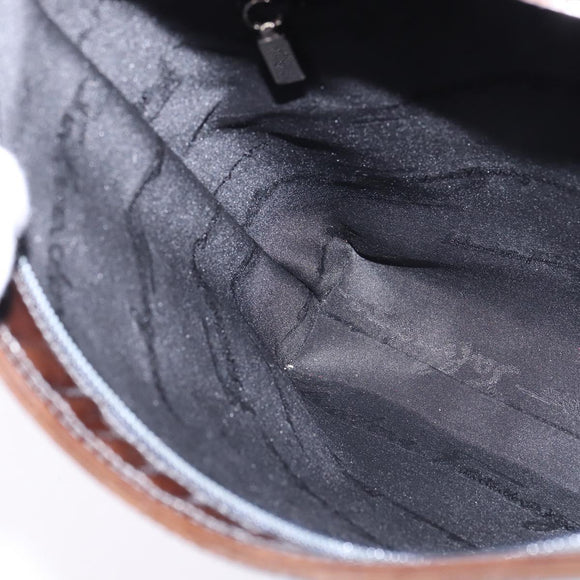 Salvatore Ferragamo Chain Vala Shoulder Bag Enamel Brown Silver Auth 143223