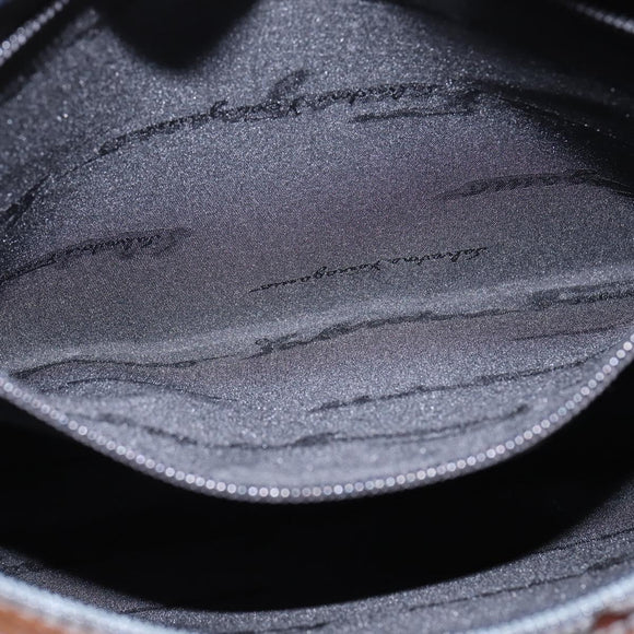 Salvatore Ferragamo Chain Vala Shoulder Bag Enamel Brown Silver Auth 143223