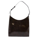 Salvatore Ferragamo Chain Vala Shoulder Bag Enamel Brown Silver Auth 143223-13