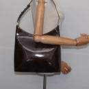 Salvatore Ferragamo Chain Vala Shoulder Bag Enamel Brown Silver Auth 143223-20