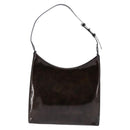 Salvatore Ferragamo Chain Vala Shoulder Bag Enamel Brown Silver Auth 143223-2