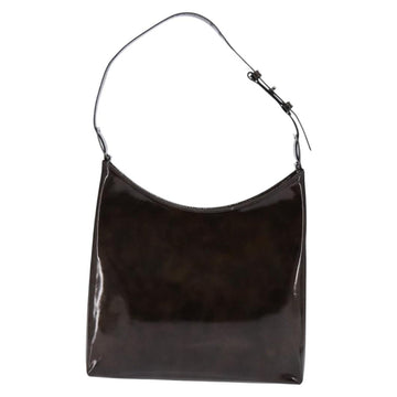 Salvatore Ferragamo Chain Vala Shoulder Bag Enamel Brown Silver Auth 143223 - 0
