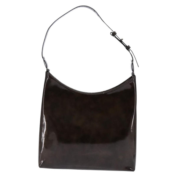 Salvatore Ferragamo Chain Vala Shoulder Bag Enamel Brown Silver Auth 143223