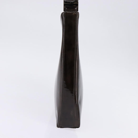 Salvatore Ferragamo Chain Vala Shoulder Bag Enamel Brown Silver Auth 143223