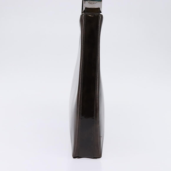 Salvatore Ferragamo Chain Vala Shoulder Bag Enamel Brown Silver Auth 143223