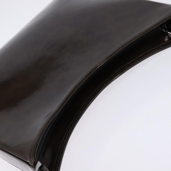 Salvatore Ferragamo Chain Vala Shoulder Bag Enamel Brown Silver Auth 143223