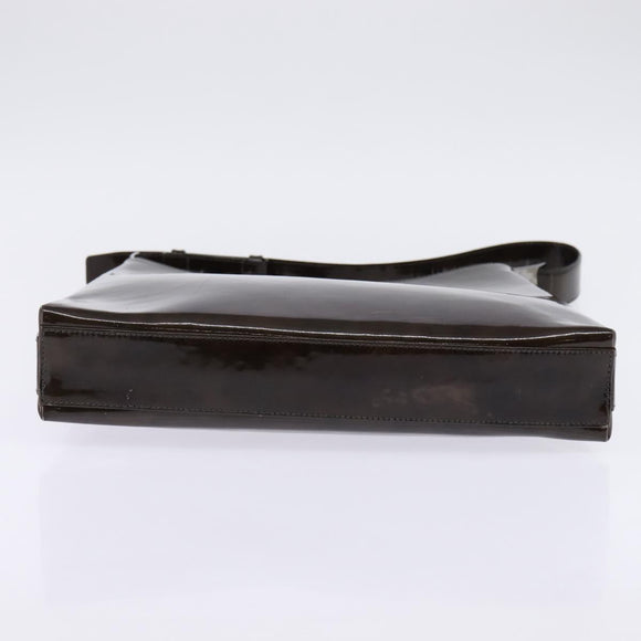 Salvatore Ferragamo Chain Vala Shoulder Bag Enamel Brown Silver Auth 143223