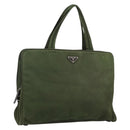 PRADA Tote Bag Nylon Khaki Silver Auth 143224-1