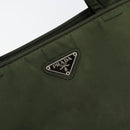 PRADA Tote Bag Nylon Khaki Silver Auth 143224-17