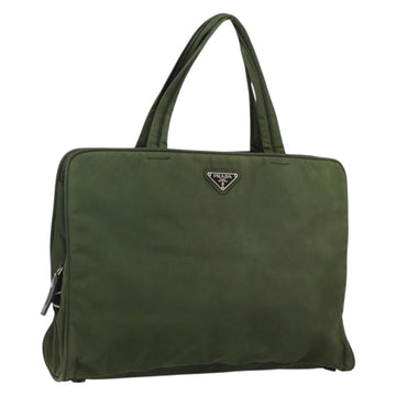 PRADA Tote Bag Nylon Khaki Silver Auth 143224