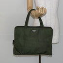 PRADA Tote Bag Nylon Khaki Silver Auth 143224-25