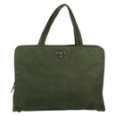 PRADA Tote Bag Nylon Khaki Silver Auth 143224-13