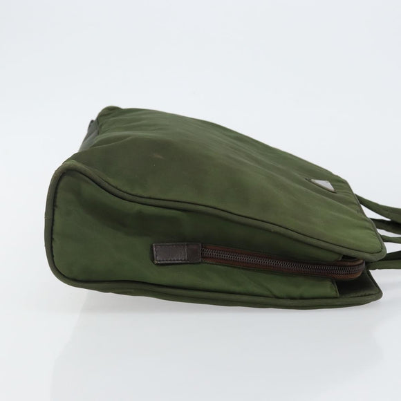 PRADA Tote Bag Nylon Khaki Silver Auth 143224
