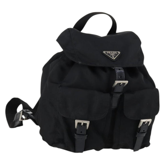 PRADA Backpack Nylon Black Silver Auth 143225
